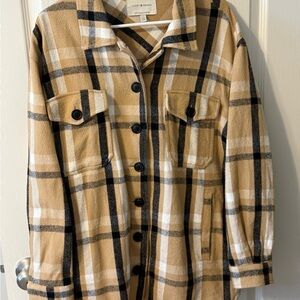 Lucky Brand Camel Plaid Utility Jacket